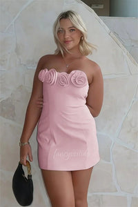 Strapless 3D Floral Sheath Homecoming Dress