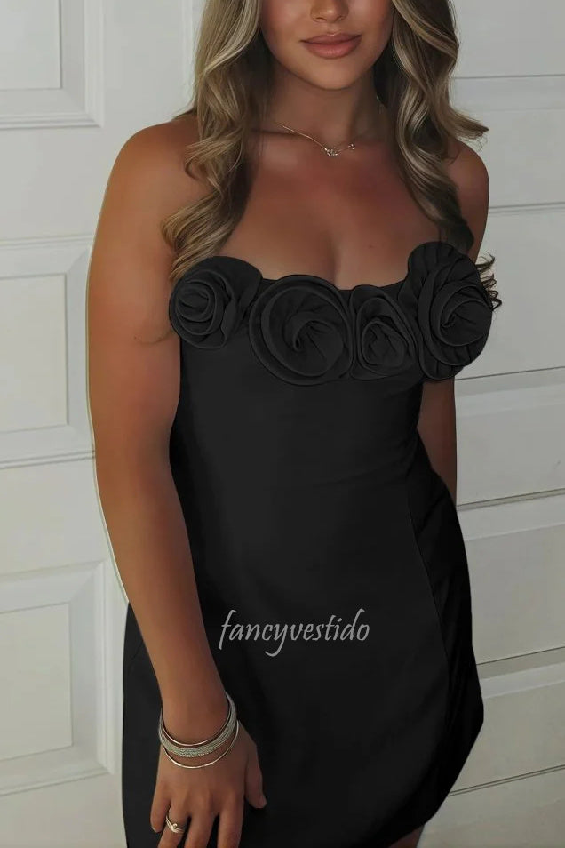 Strapless 3D Floral Sheath Homecoming Dress