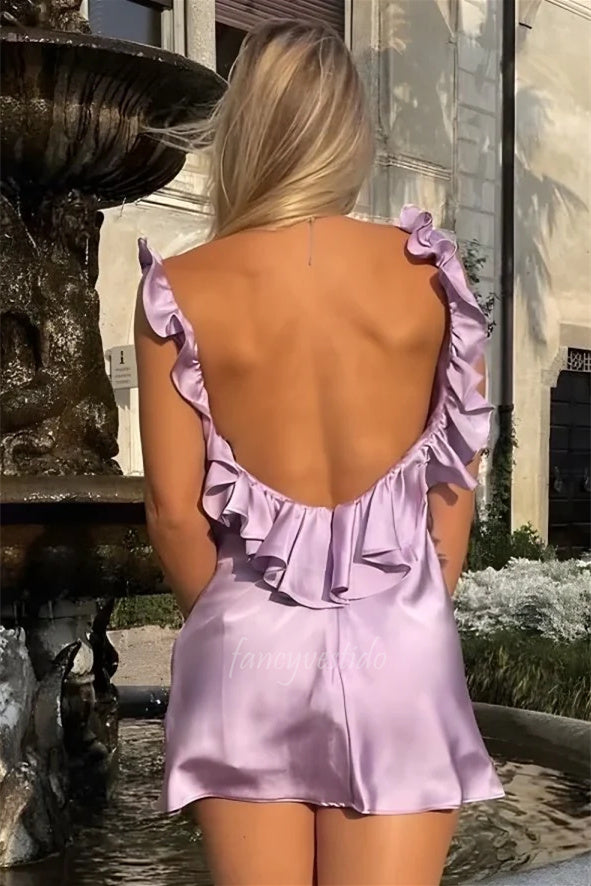 Ruffle Straps Tight Backless Homecoming Dress