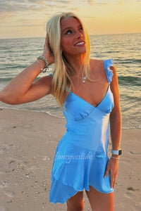Blue V-Neck Short Homecoming Dress