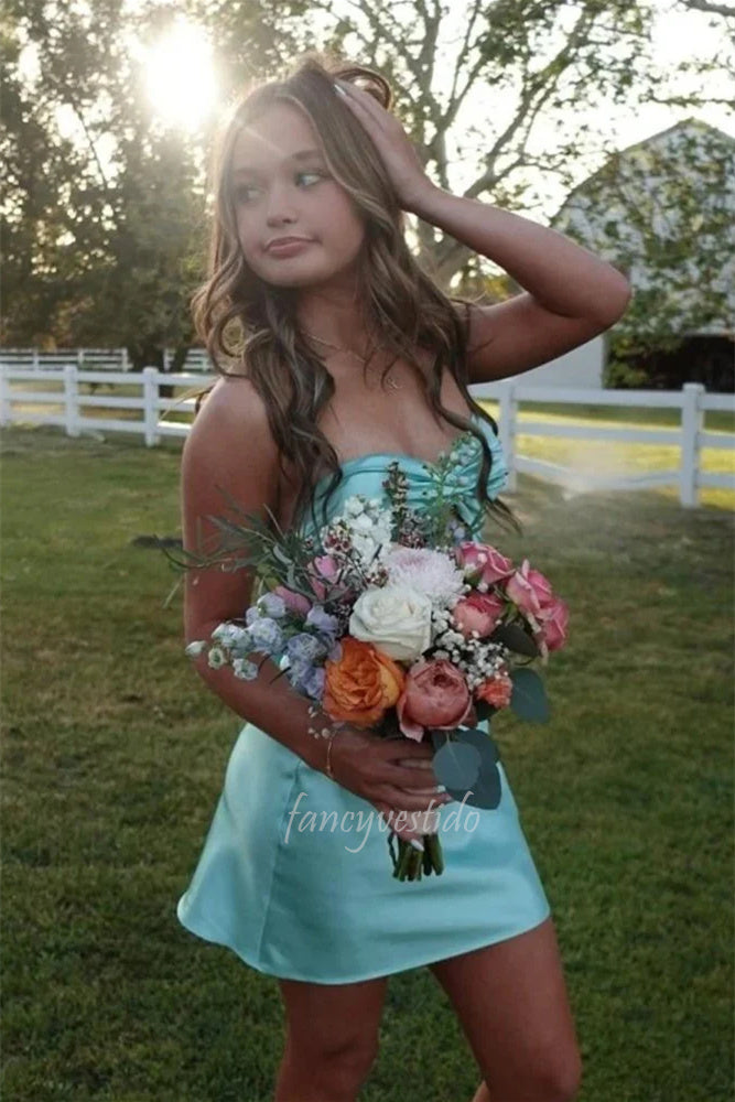 Sweetheart Aqua Short Dress with Bow Back