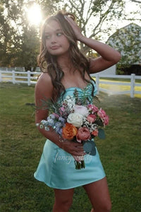 Sweetheart Aqua Short Dress with Bow Back
