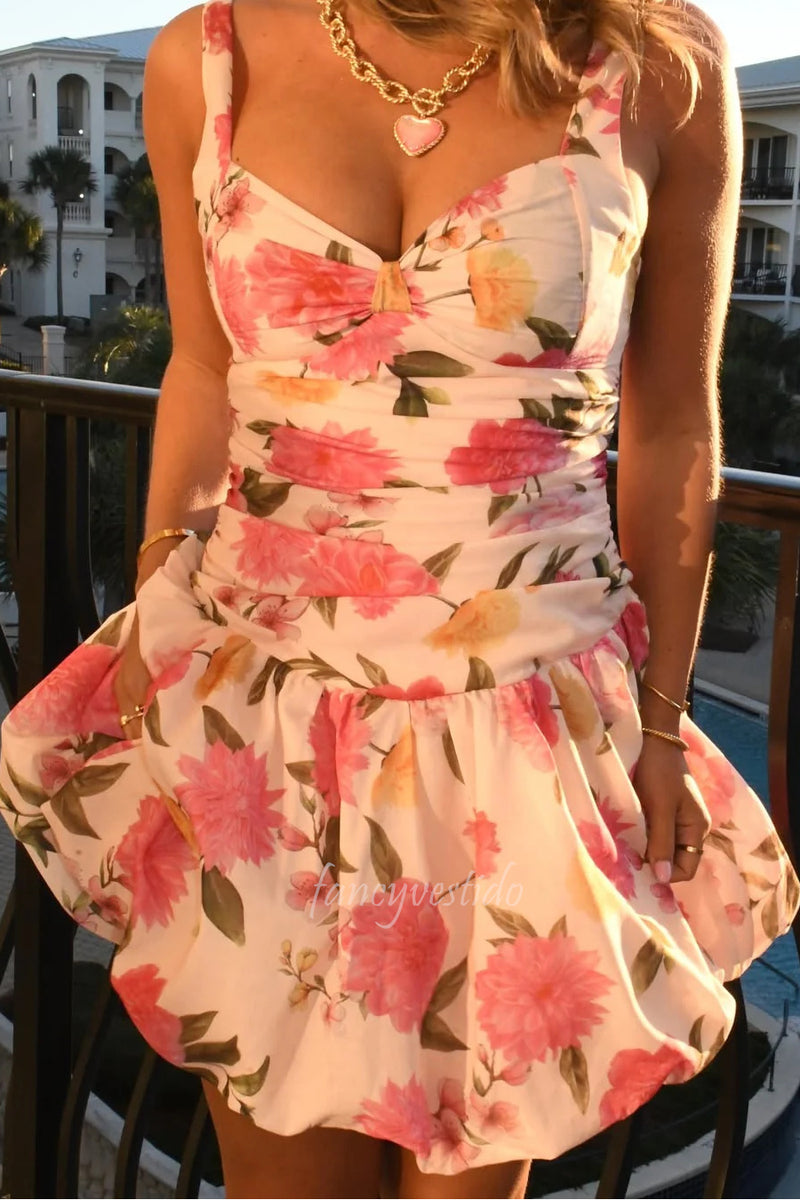 Straps Floral Print A-Line Homecoming Dress