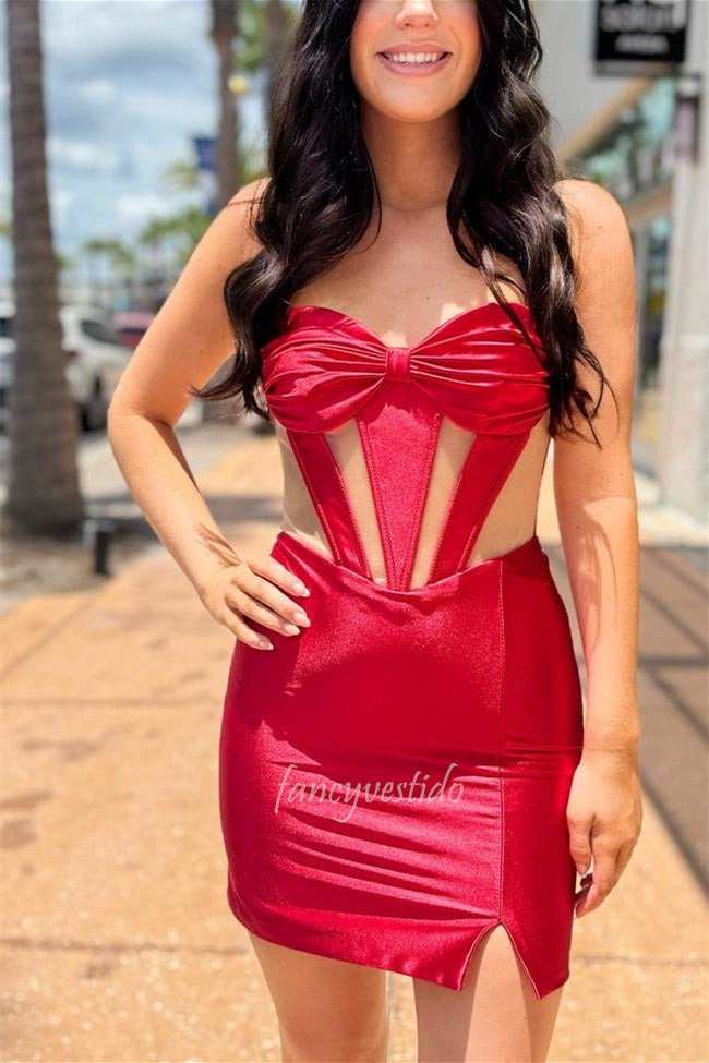 Strapless Pleated Cutout Tight Homecoming Dress