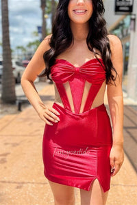 Strapless Pleated Cutout Tight Homecoming Dress