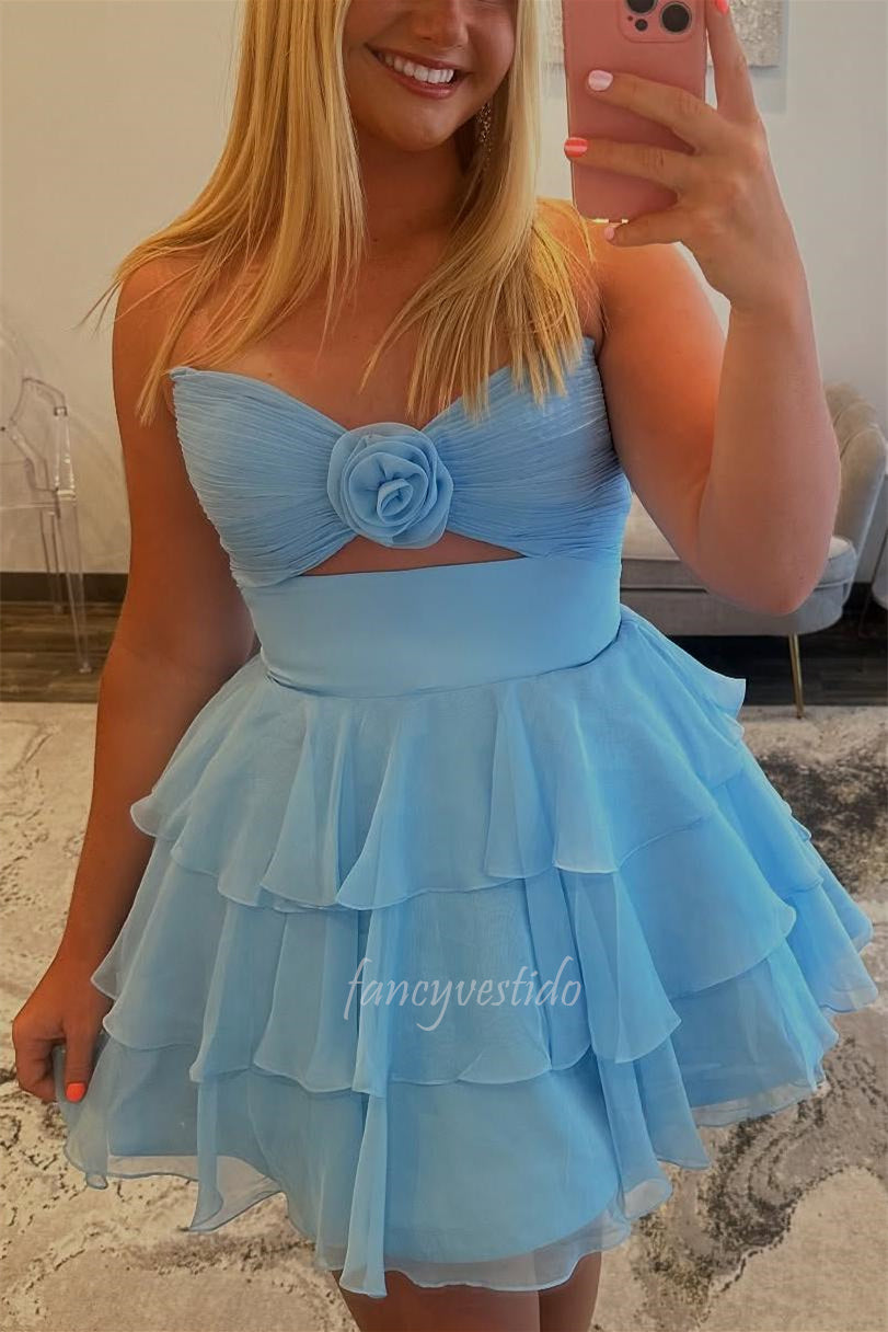 Strapless Keyhole Ruffle A-Line Homecoming Dress