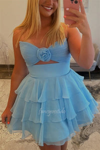 Strapless Keyhole Ruffle A-Line Homecoming Dress
