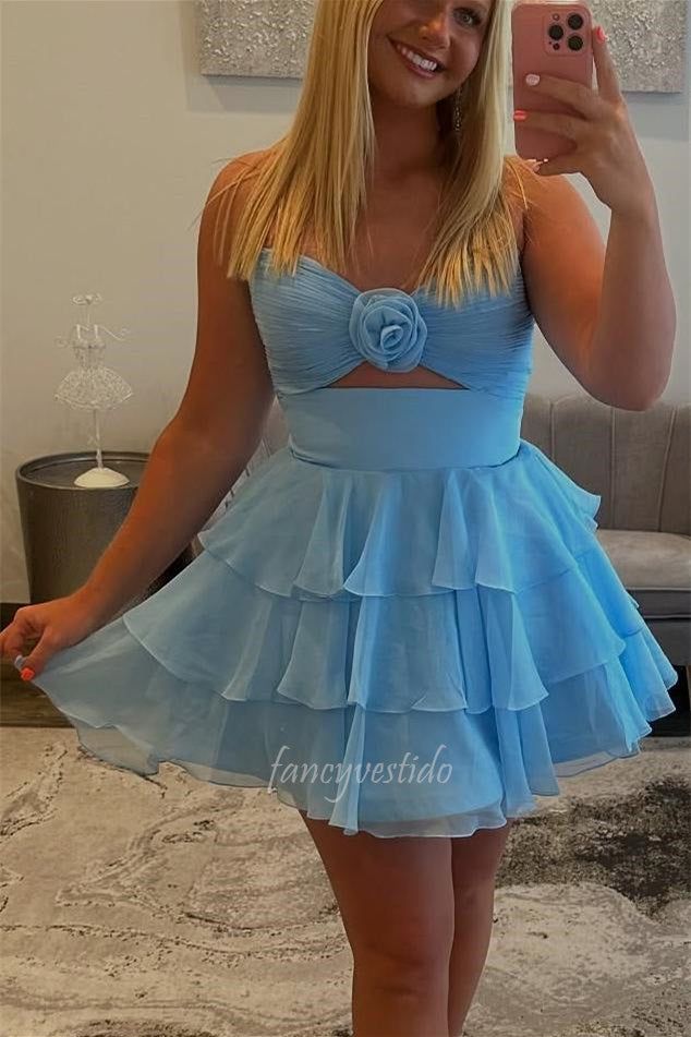 Strapless Keyhole Ruffle A-Line Homecoming Dress