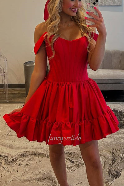 Off the Shoulder Boned A-Line Homecoming Dress