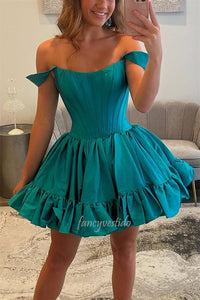 Off the Shoulder Boned A-Line Homecoming Dress