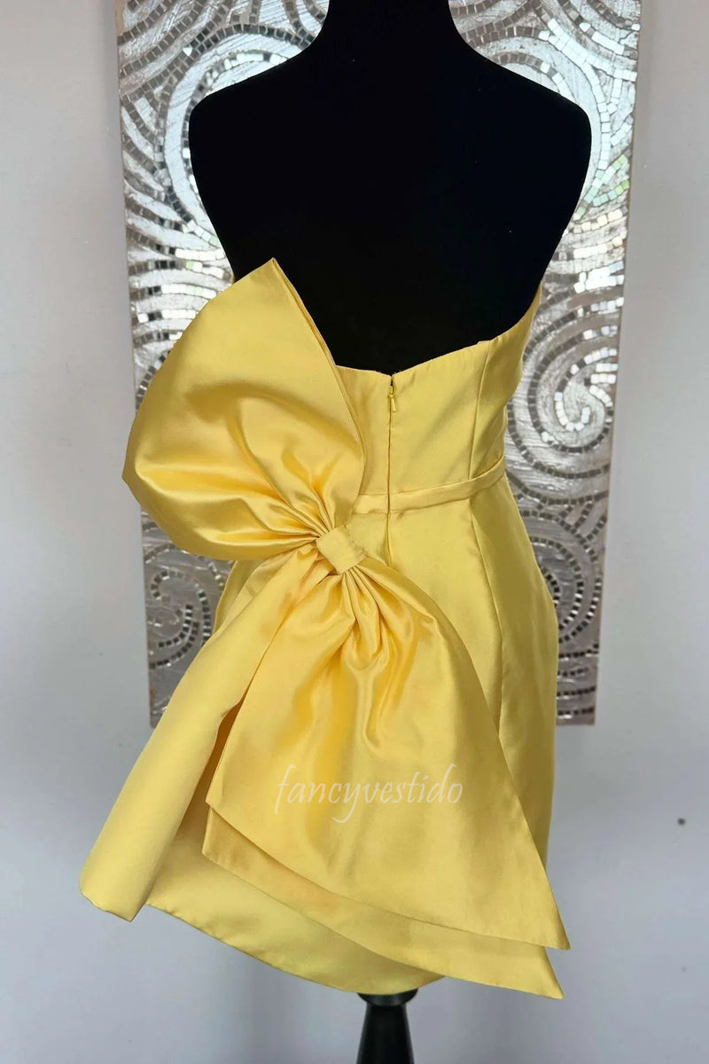 Yellow Strapless Sheath Homecoming Dress with Bow