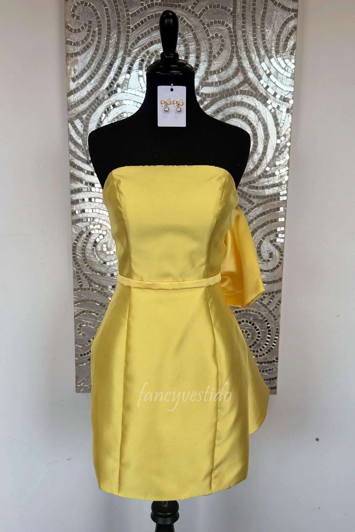 Yellow Strapless Sheath Homecoming Dress with Bow