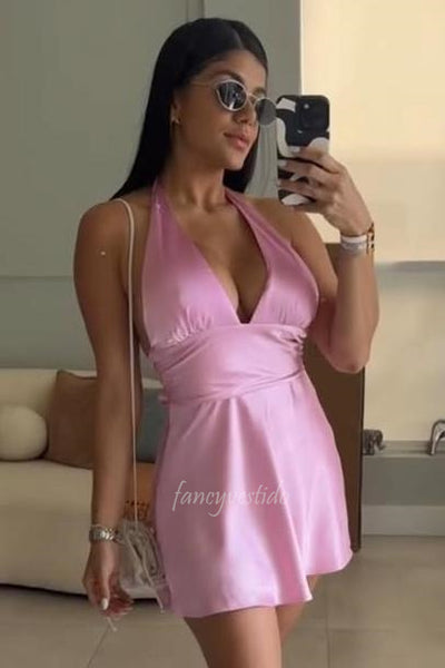 Halter V-Neck A-Liine Short Dress