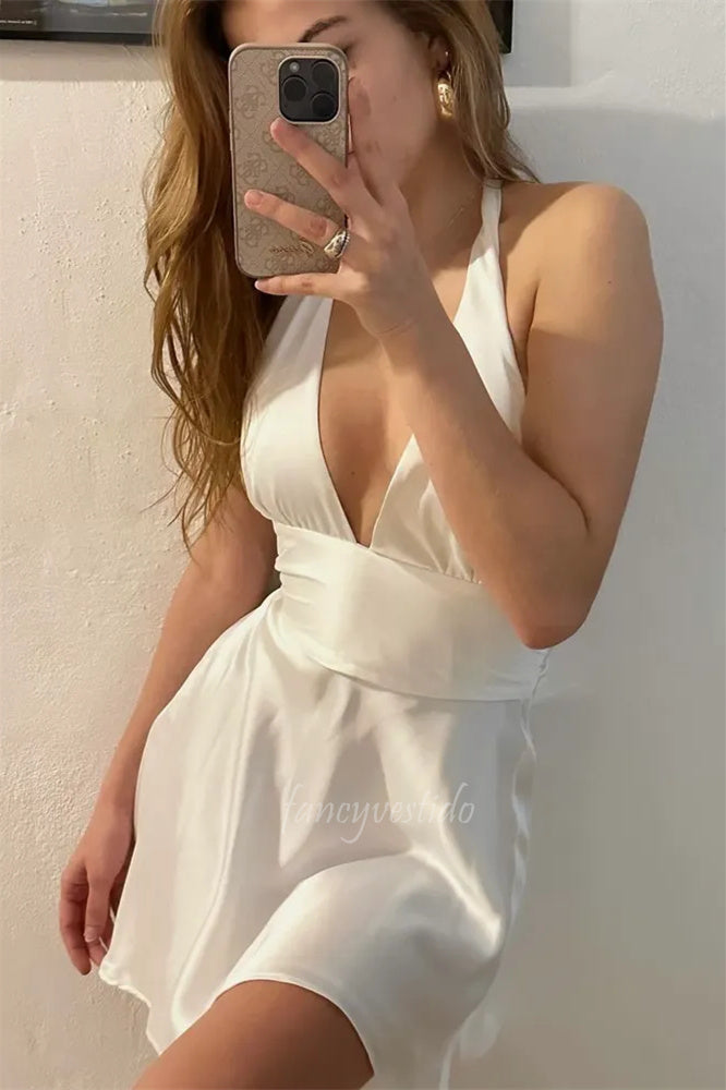 Halter V-Neck A-Liine Short Dress