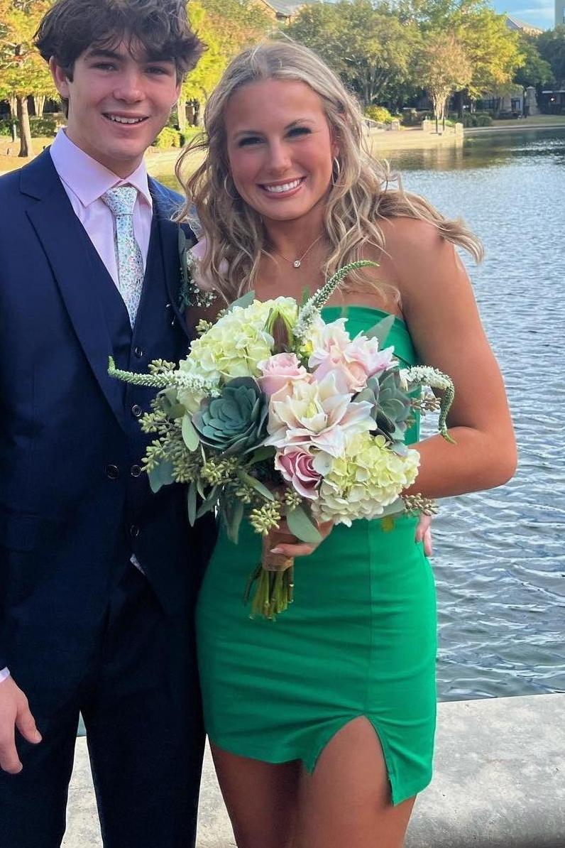 Strapless Tight Short Party Homecoming Dress with Slit