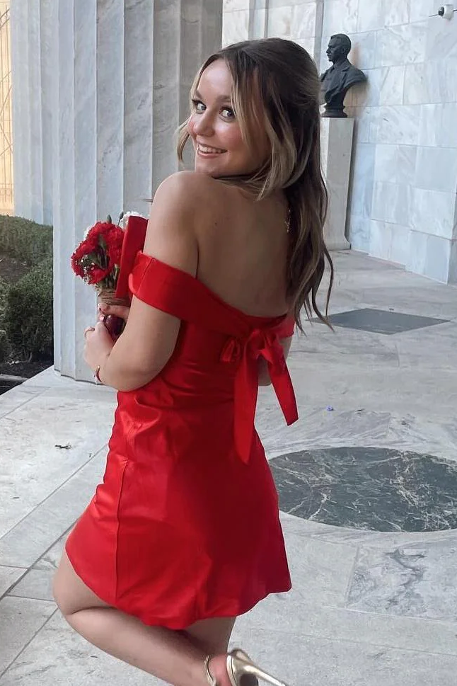 Off Shoulder Sheath Party Homecoming Dress with Bow