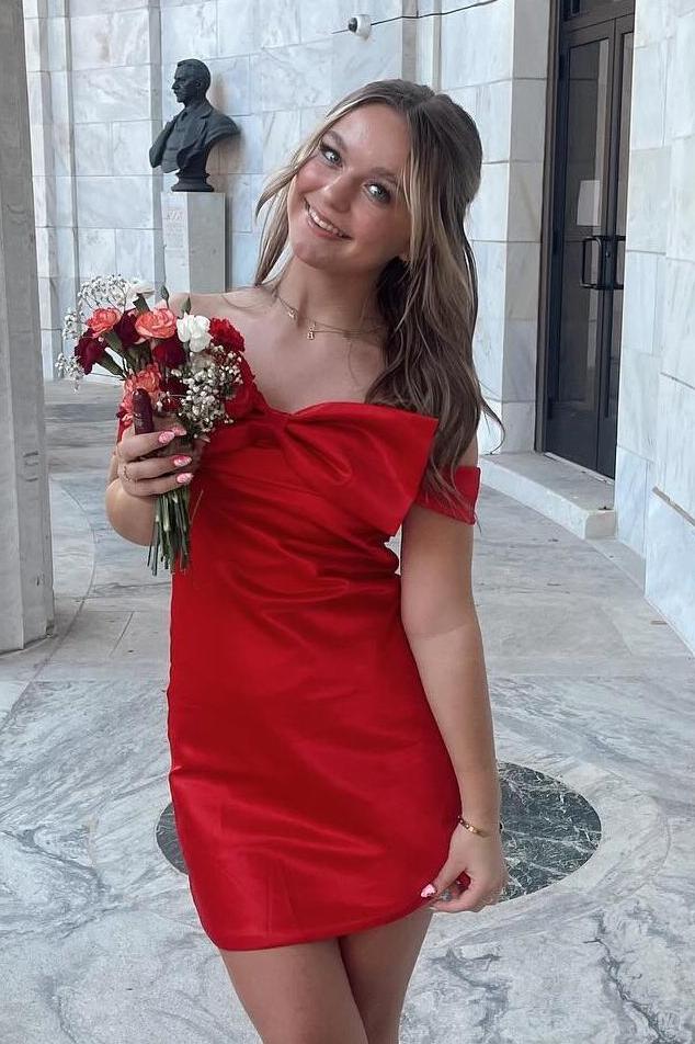 Off Shoulder Sheath Party Homecoming Dress with Bow