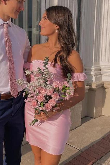 Ruffle Off Shoulder Ruched Party Homecoming Dress