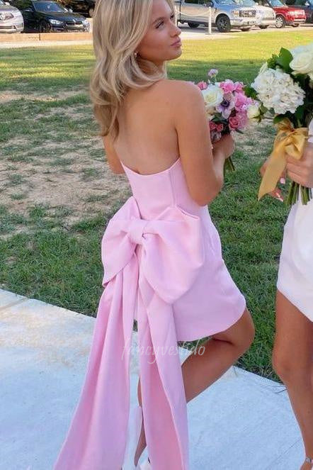 Strapless Tight Party Homecoming Dress with Bow Back