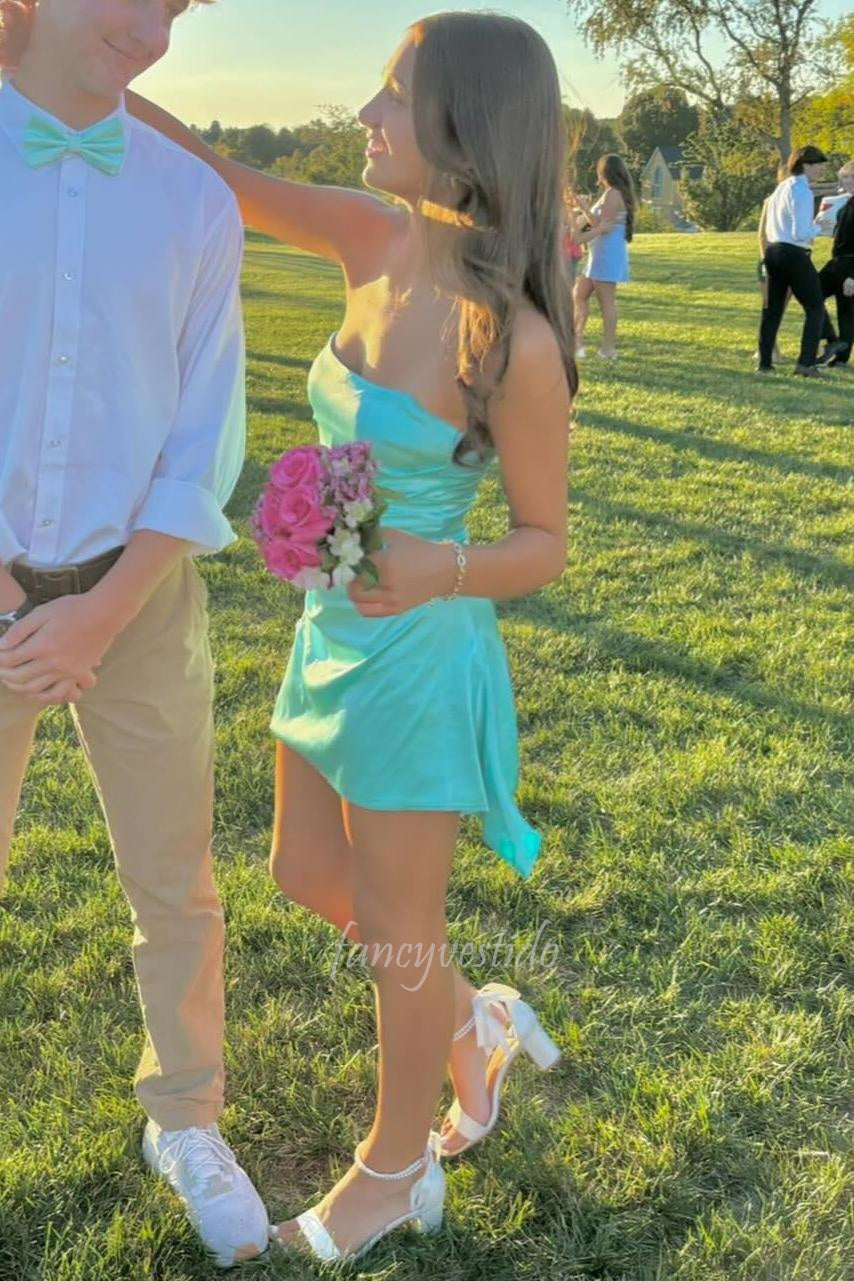 Strapless Pleated A-Line Party Homecoming Dress