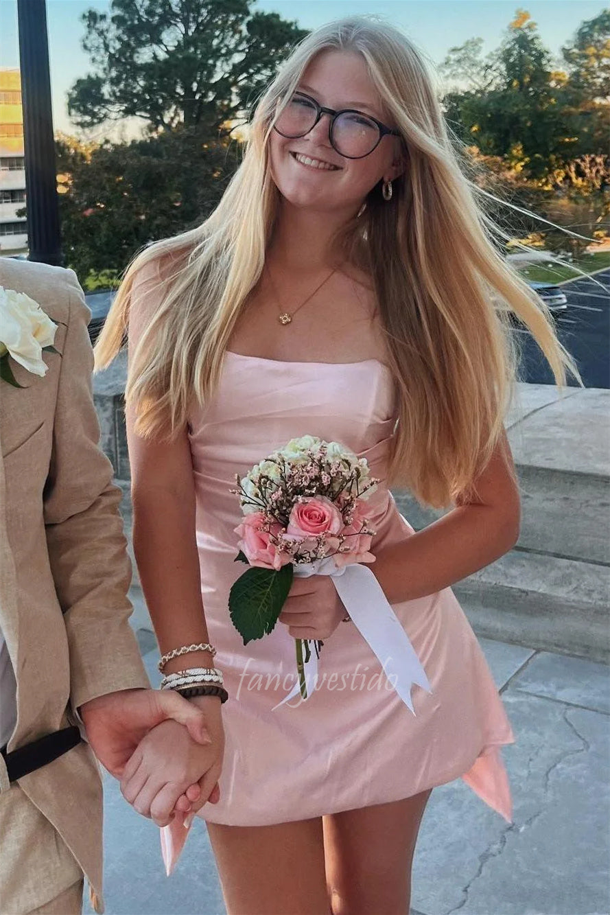 Strapless Pleated A-Line Party Homecoming Dress