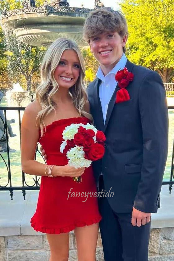 Strapless Red Bodycon Party Homecoming Dress