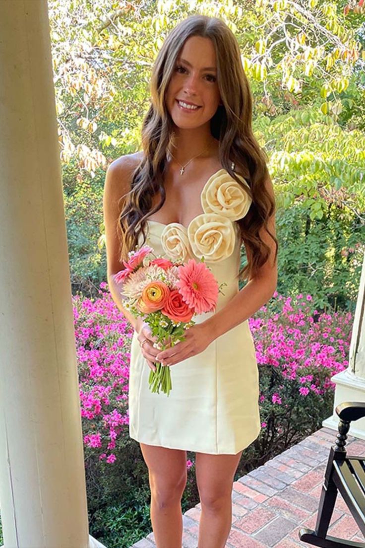 One Shoulder 3D Floral Sheath Homecoming Dress