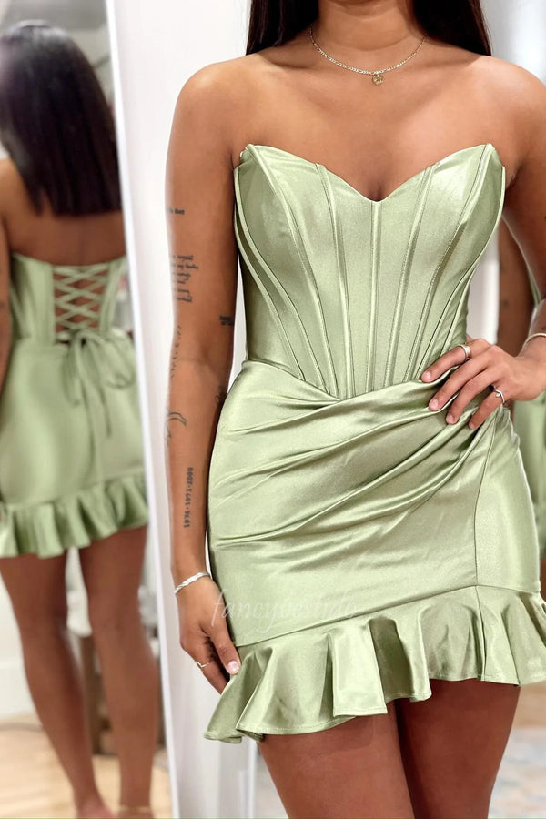 Sweetheart Corset Pleated Tight Homecoming Dress