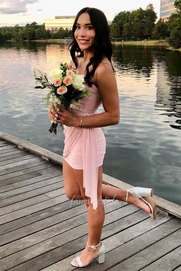 Sweetheart Pink Ruched Party Homecoming Dress