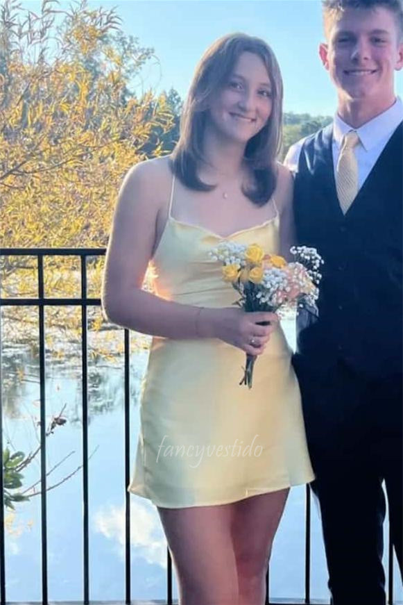 Spaghetti Straps Yellow Short Party Homecoming Dress