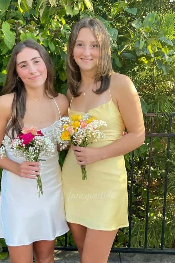 Spaghetti Straps Yellow Short Party Homecoming Dress