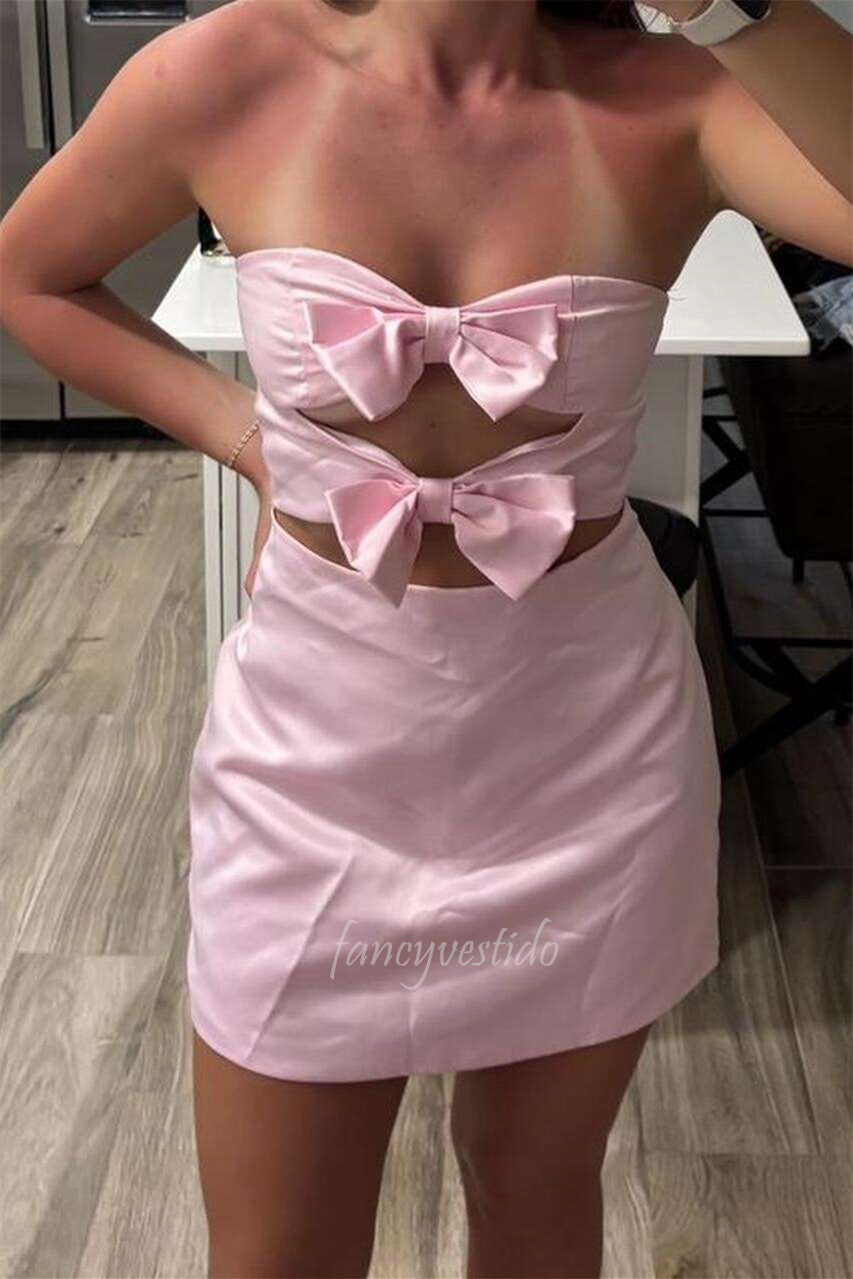 Strapless Keyhole Bow Party Homecoming Dress