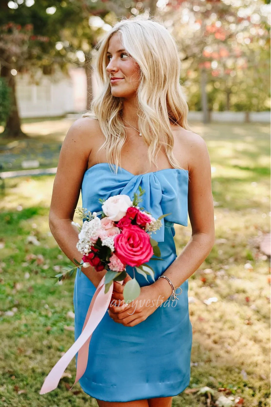 Strapless Blue Twist Knot Mini Party Homecoming Dress