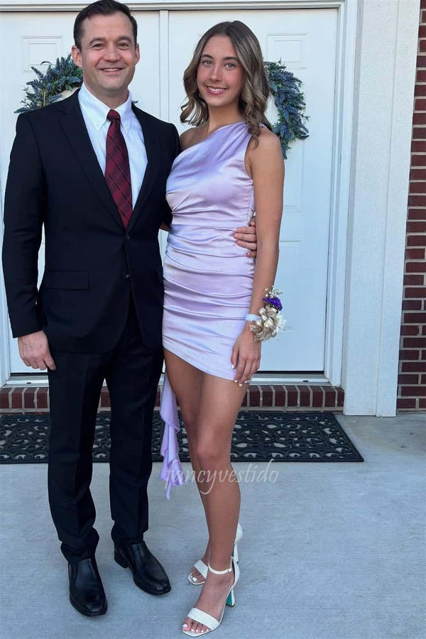 One Shoulder Pleated Tight Party Dress