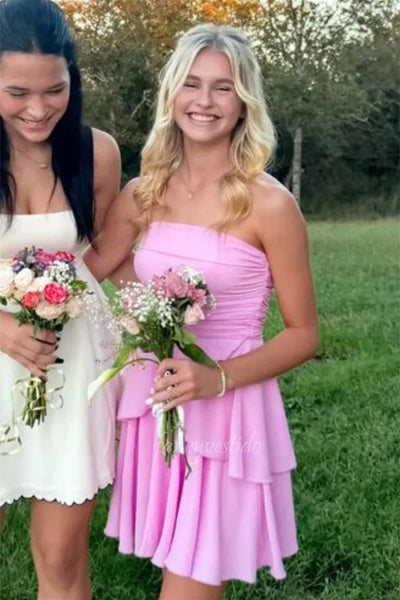 Strapless Pleated  Ruffle A-Line Homecoming Dress