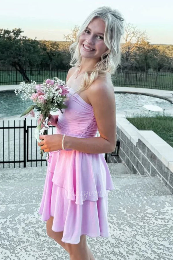 Strapless Pleated  Ruffle A-Line Homecoming Dress