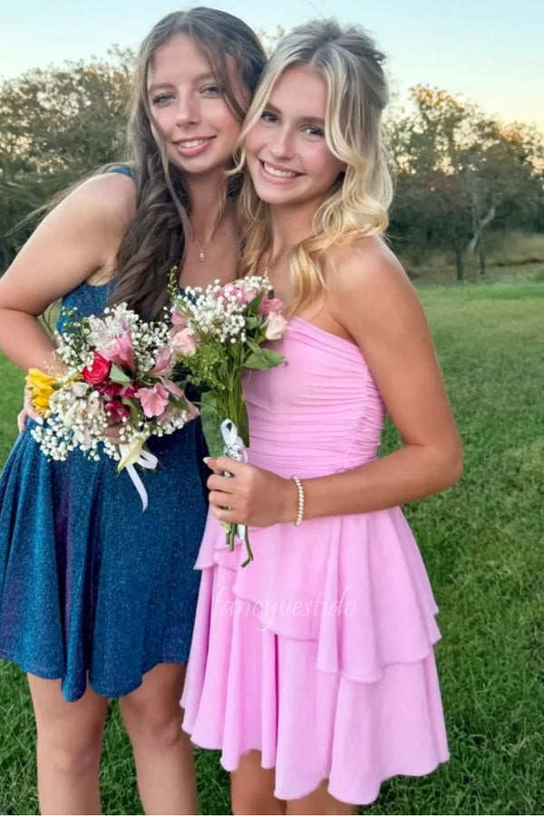 Strapless Pleated  Ruffle A-Line Homecoming Dress