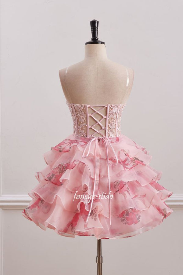 Sweetheart Beading Floral Print A-Line Homecoming Dress