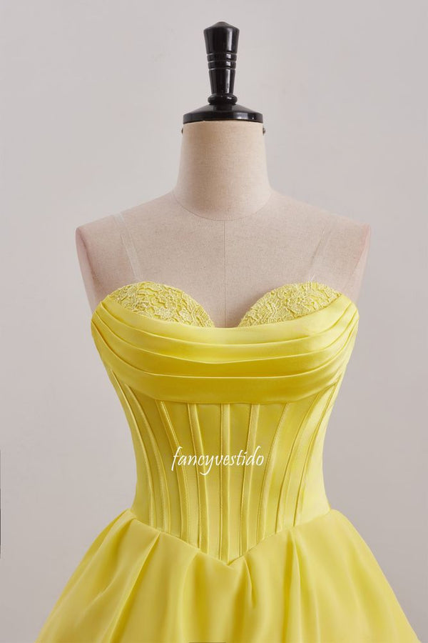 Yellow Sweetheart Applique Ruffle A-Line Homecoming Dress