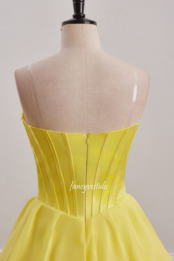 Yellow Sweetheart Applique Ruffle A-Line Homecoming Dress