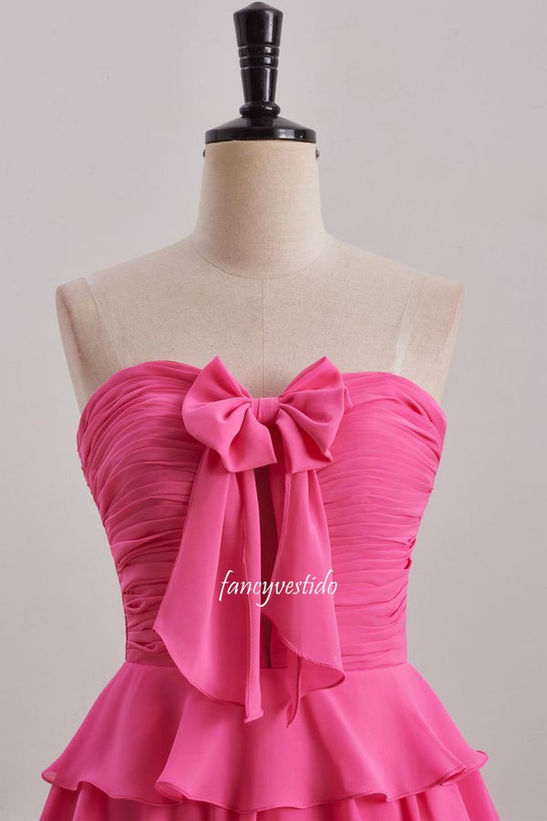 Sweetheart Hot Pink Ruffle Chiffon Homecoming Dress with Bow