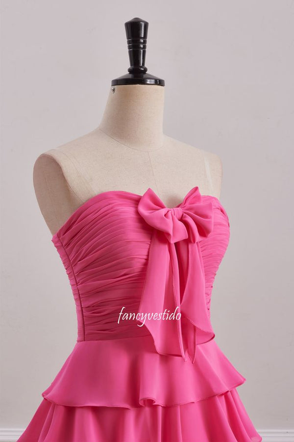 Sweetheart Hot Pink Ruffle Chiffon Homecoming Dress with Bow