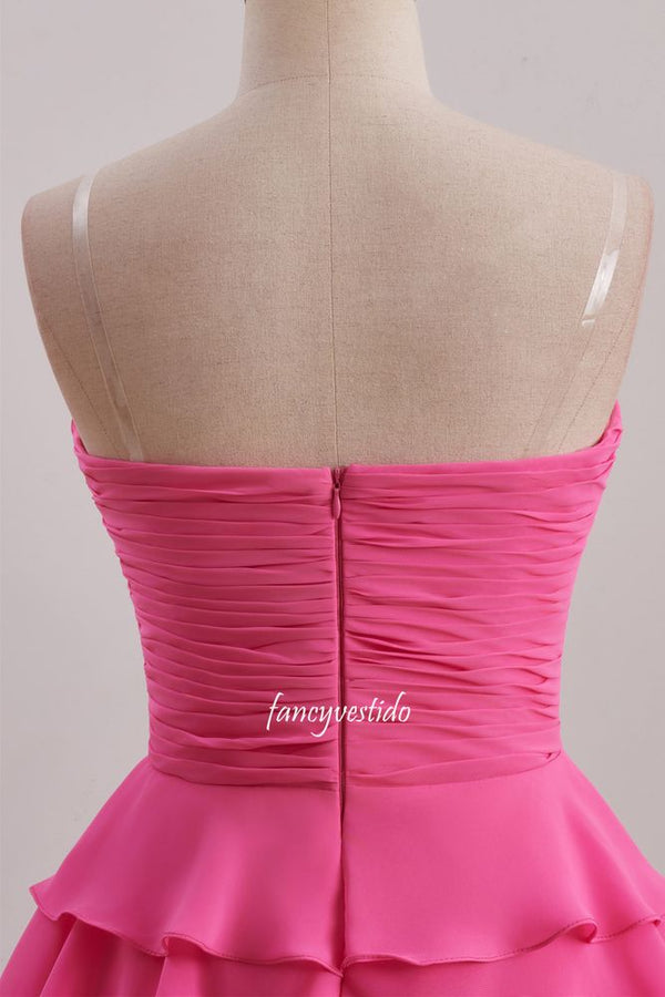 Sweetheart Hot Pink Ruffle Chiffon Homecoming Dress with Bow