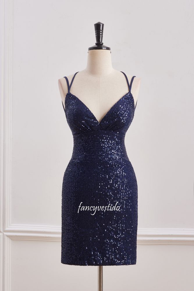 Double Straps V-Neck Sequin Tight Homecoming Dress