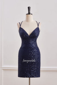 Double Straps V-Neck Sequin Tight Homecoming Dress