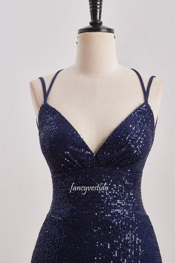 Double Straps V-Neck Sequin Tight Homecoming Dress