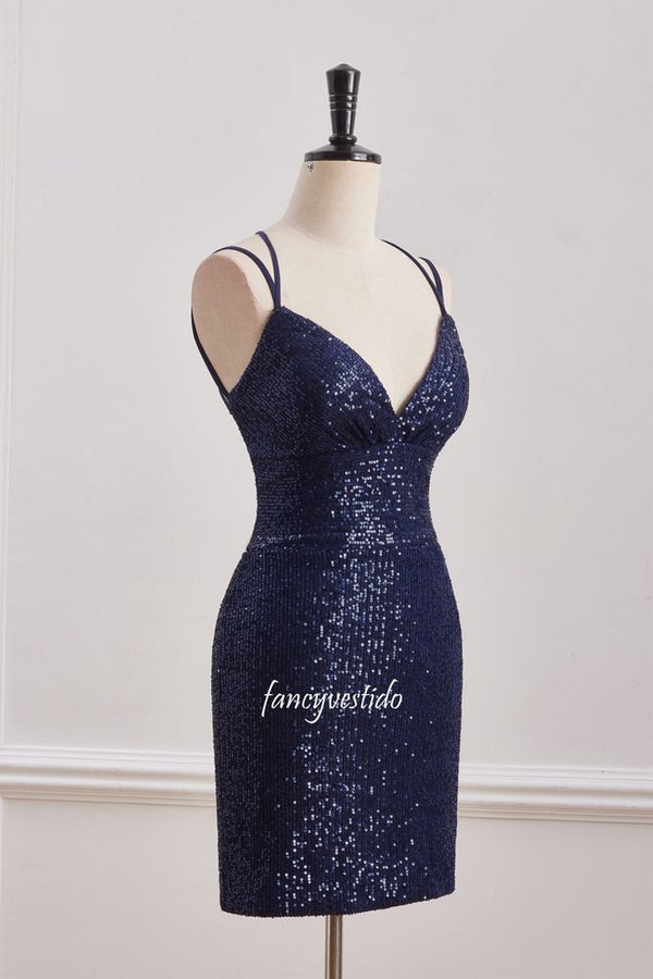 Double Straps V-Neck Sequin Tight Homecoming Dress