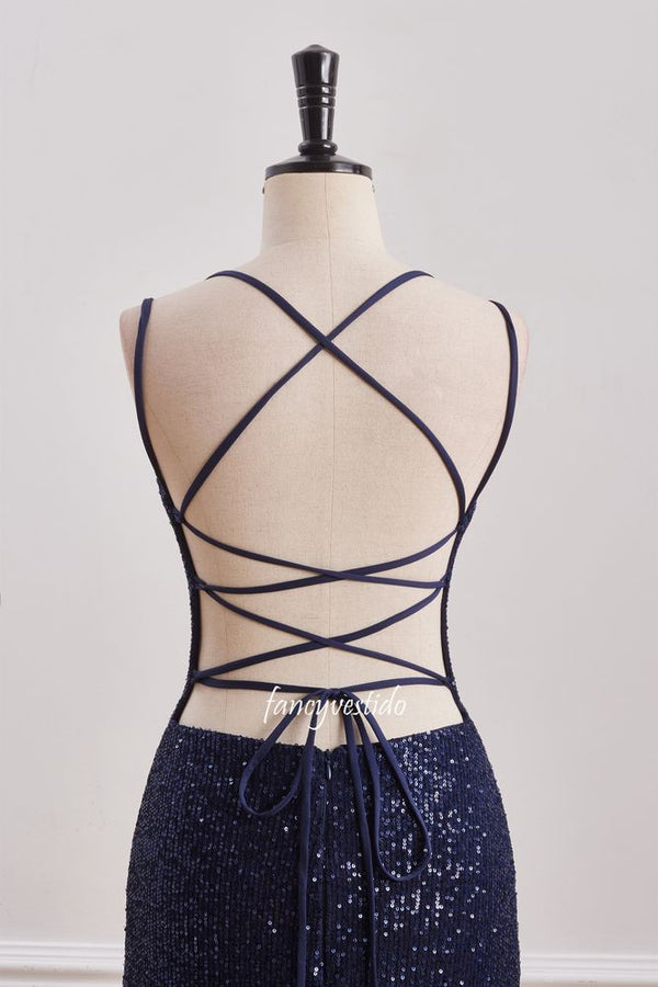 Double Straps V-Neck Sequin Tight Homecoming Dress