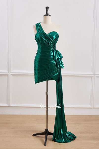 One Shoulder Pleated Bodycon Homecoming Dress with Belt