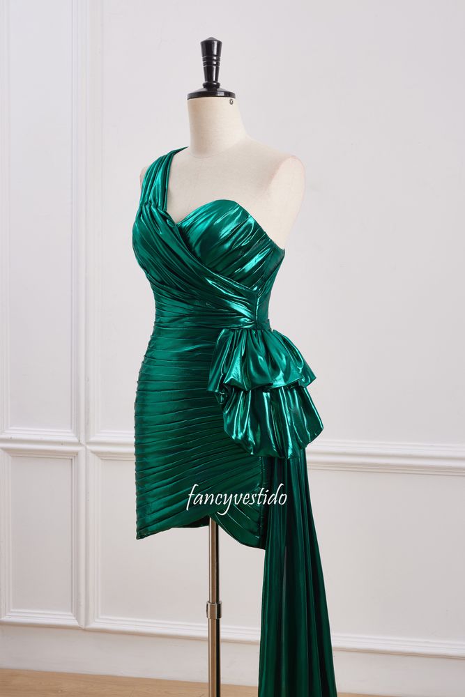 One Shoulder Pleated Bodycon Homecoming Dress with Belt